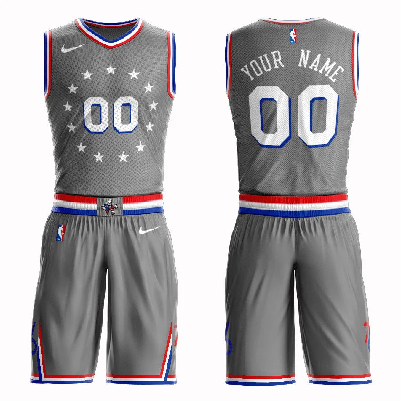 76ers Gray 2018-19 City Edition Men's Customized Swingman Basketball Jersey(With Shorts)