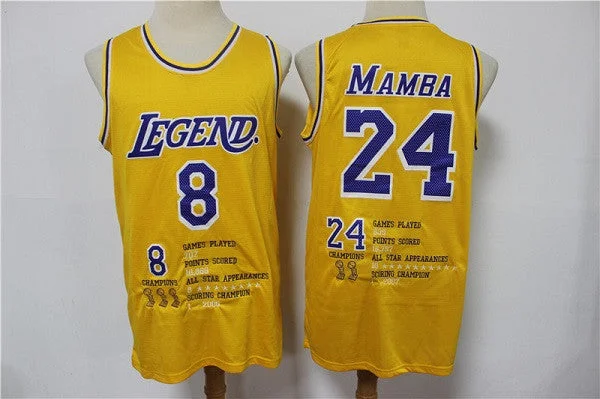 Men's Los Angeles Lakers Front #8 'Legend' Back #24 'Mamba' Kobe Bryant Yellow Stitched Basketball Jersey