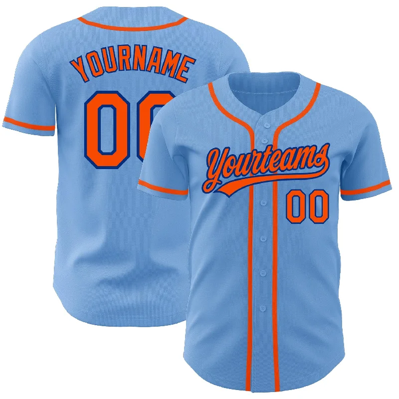 Custom Light Blue Orange-Royal Authentic Baseball Jersey