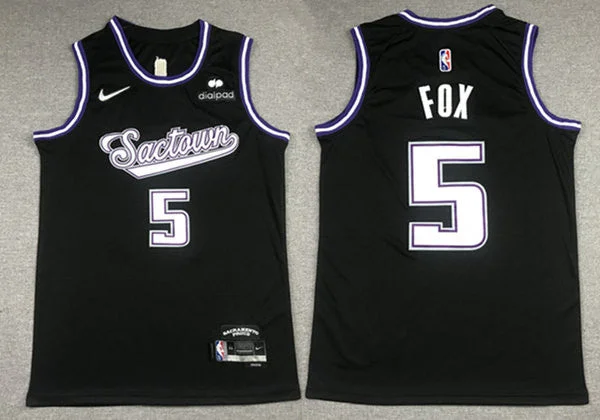 Men's Sacramento Kings #5 De'Aaron Fox 2021/2022 Black City Edition 75th Anniversary Stitched Basketball Jersey