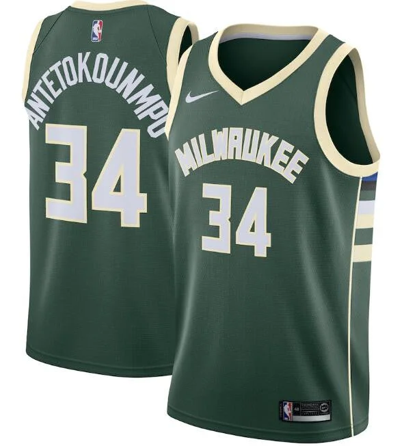 Men's Milwaukee Bucks Green #34 Giannis Antetokounmpo Icon Edition Stitched Swingman Basketball Jersey