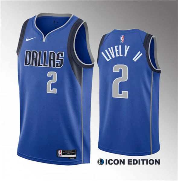 Men's Dallas Mavericks #2 Dereck Lively II Blue 2023 Draft Icon Edition Stitched Basketball Basketball Jersey