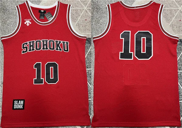 Men's Shohoku #10 Sakuragi Hanamichi Red Stitched Basketball Basketball Jersey