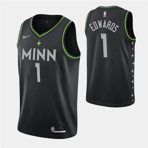 Men's Minnesota Timberwolves Navy #1 Anthony Edwards Black City Swingman Stitched Basketball Jersey