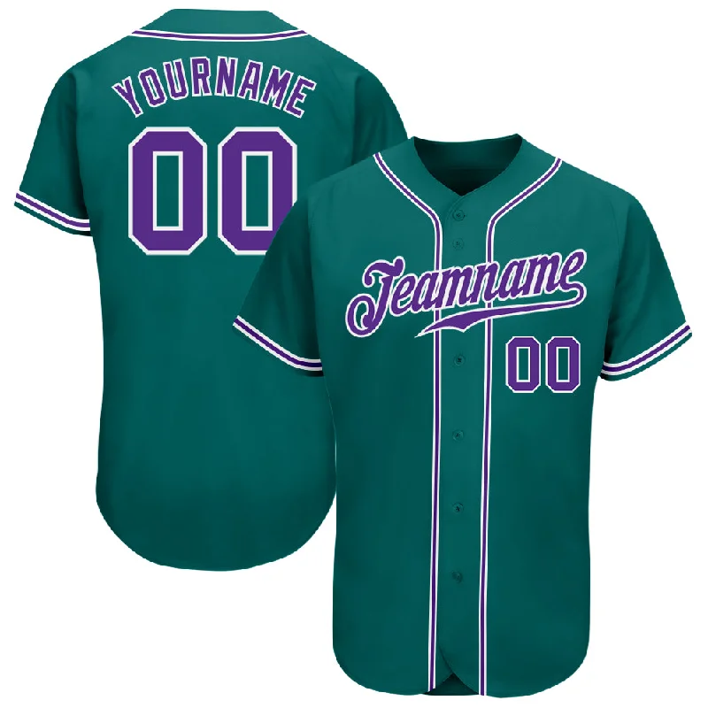 Custom Teal Purple-White Authentic Baseball Jersey