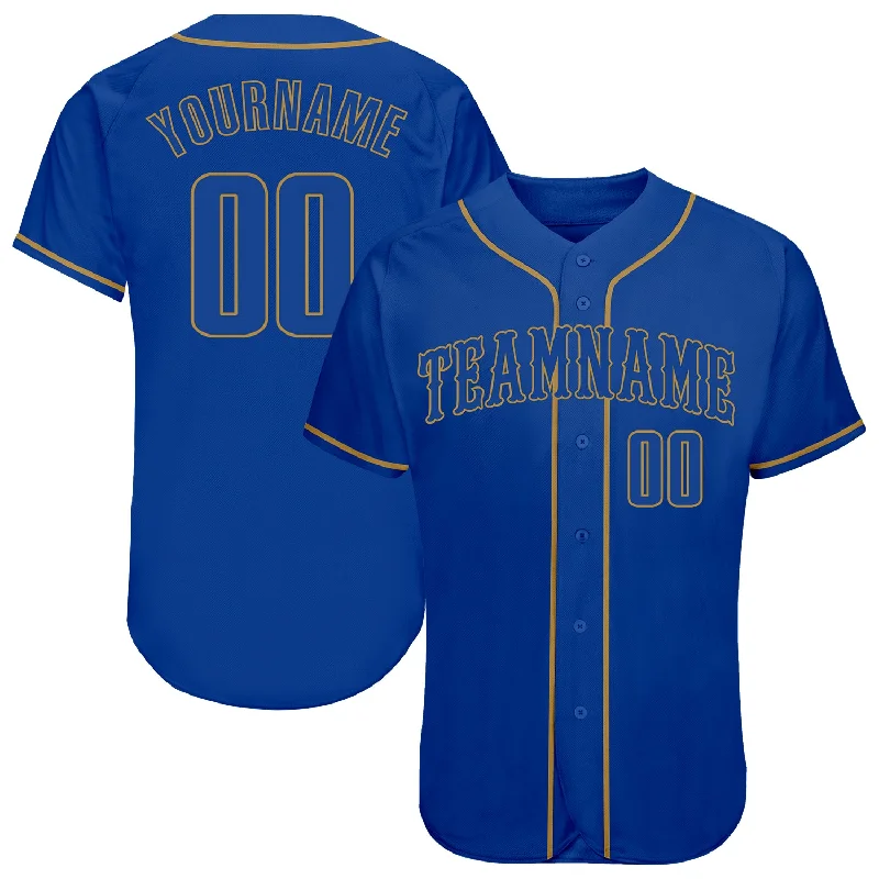 Custom Royal Royal-Old Gold Authentic Baseball Jersey