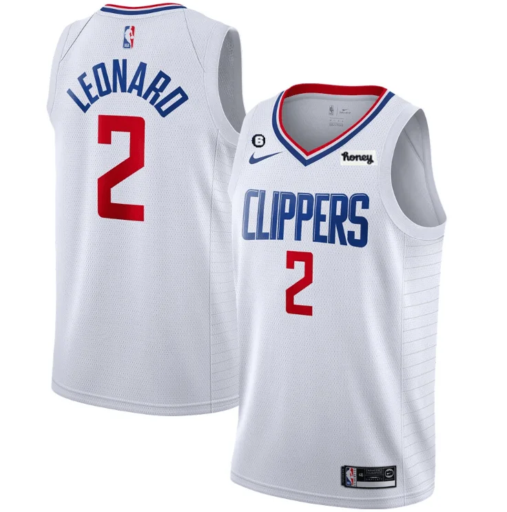 Men's Los Angeles Clippers #2 Kawhi Leonard White With NO.6 Patch Stitched Basketball Jersey