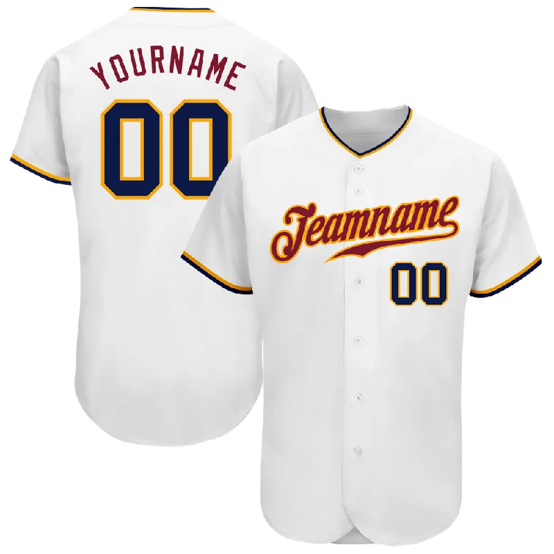 Custom White Navy-Gold Authentic Baseball Jersey