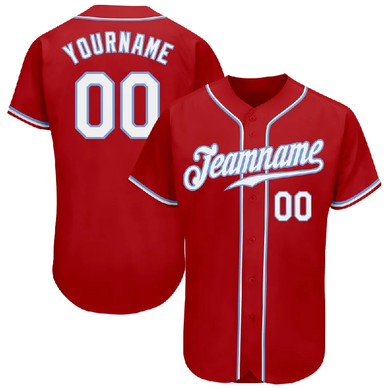 Custom Red White-Light Blue Authentic Baseball Jersey