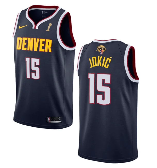 Men's Denver Nuggets #15 Nikola Jokic Navy 2023 Finals Champions Icon Edition Stitched Basketball Basketball Jersey