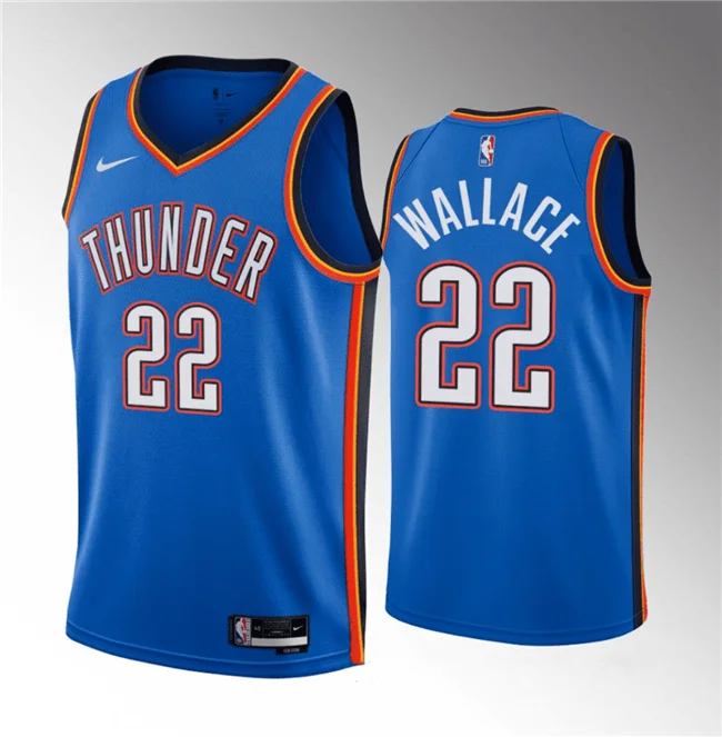 Men's Oklahoma City Thunder #22 Cason Wallace Blue 2023 Draft Icon Edition Stitched Basketball Basketball Jersey