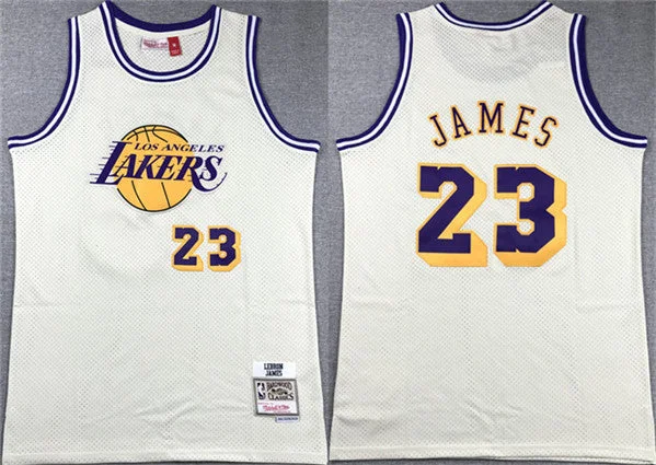 Men's Los Angeles Lakers #23 LeBron James White Throwback basketball Basketball Jersey