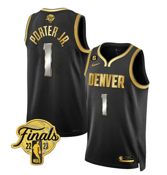 Men's Denver Nuggets #1 Michael Porter Jr. Black 2023 Finals Collection With NO.6 Patch Stitched Basketball Basketball Jersey