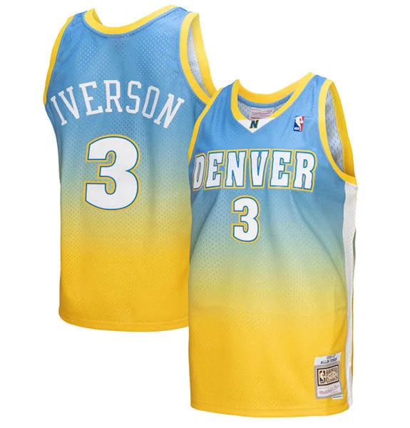 Men's Denver Nuggets #3 Allen Iverson 2006/07 Yellow/Blue Throwback Stitched Basketball Jersey