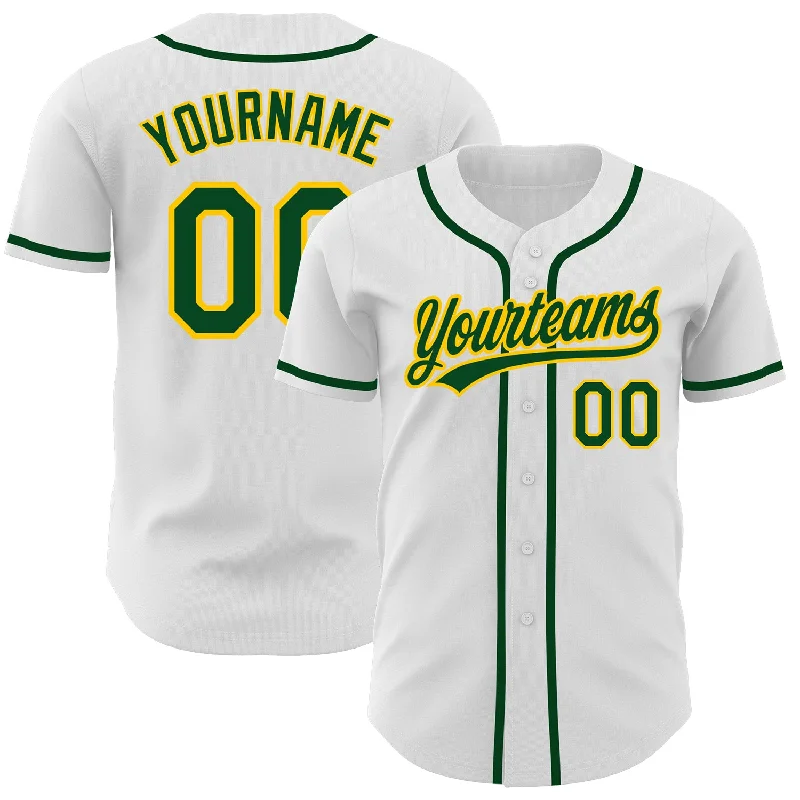 Custom White Green-Gold Authentic Baseball Jersey