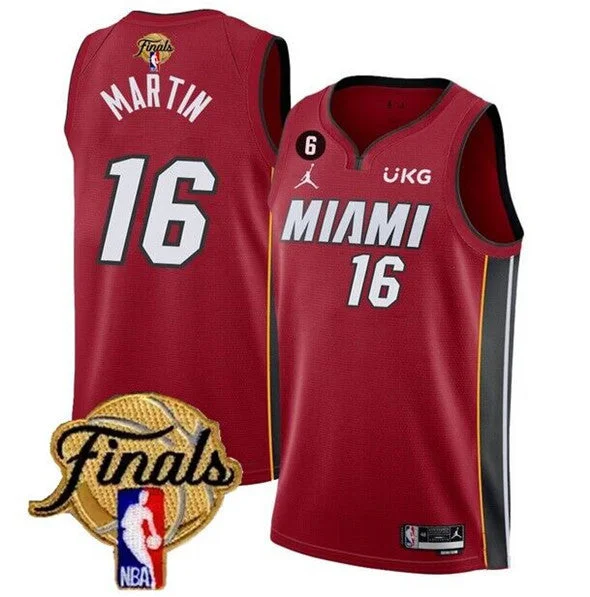 Men's Miami Heat #16 Caleb Martin Red 2023 Finals Statement Edition With NO.6 Patch Stitched Basketball Basketball Jersey