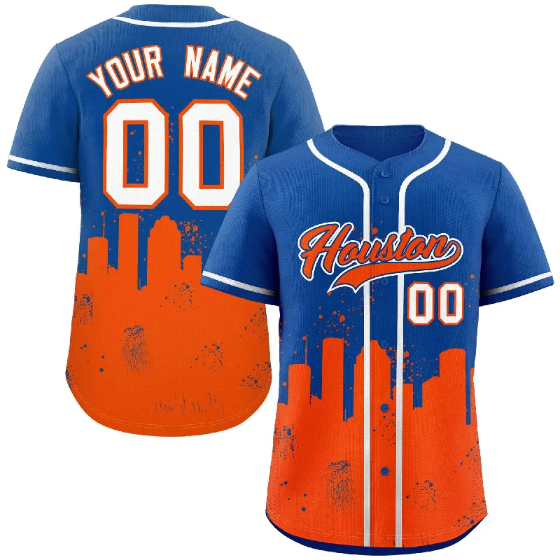 Custom Royal Orange Personalized Houston City Nightscape Authentic Baseball Jersey