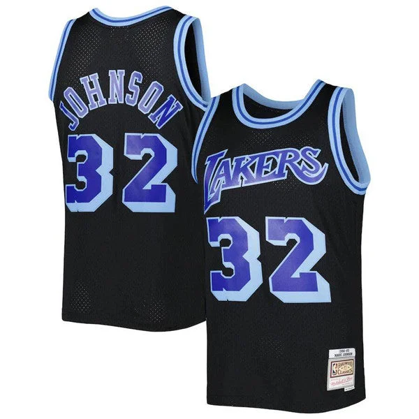 Men's Los Angeles Lakers #32 Magic Johnson Black 1984-85 Mitchell & Ness Hardwood Classics Reload 3.0 Swingman Stitched Basketball Basketball Jersey