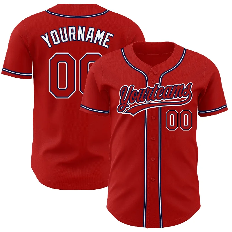 Custom Red Red-Navy Authentic Baseball Jersey