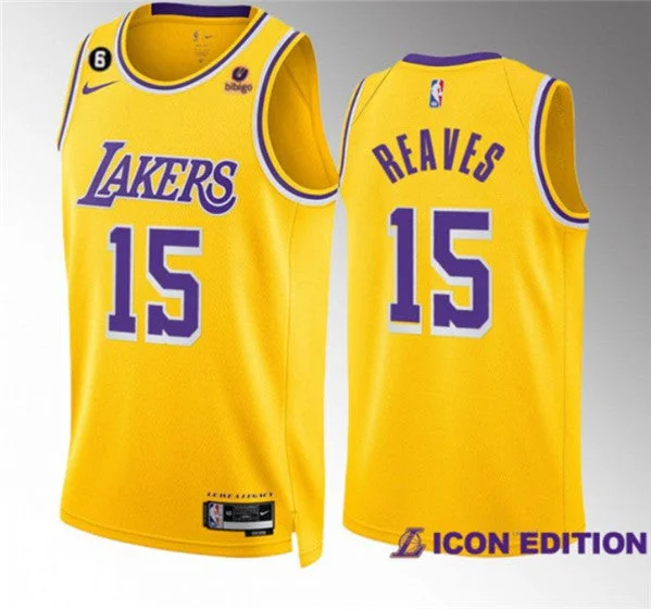 Men's Los Angeles Lakers #15 Austin Reaves Yellow Icon Edition With NO.6 Patch Stitched Basketball Basketball Jersey