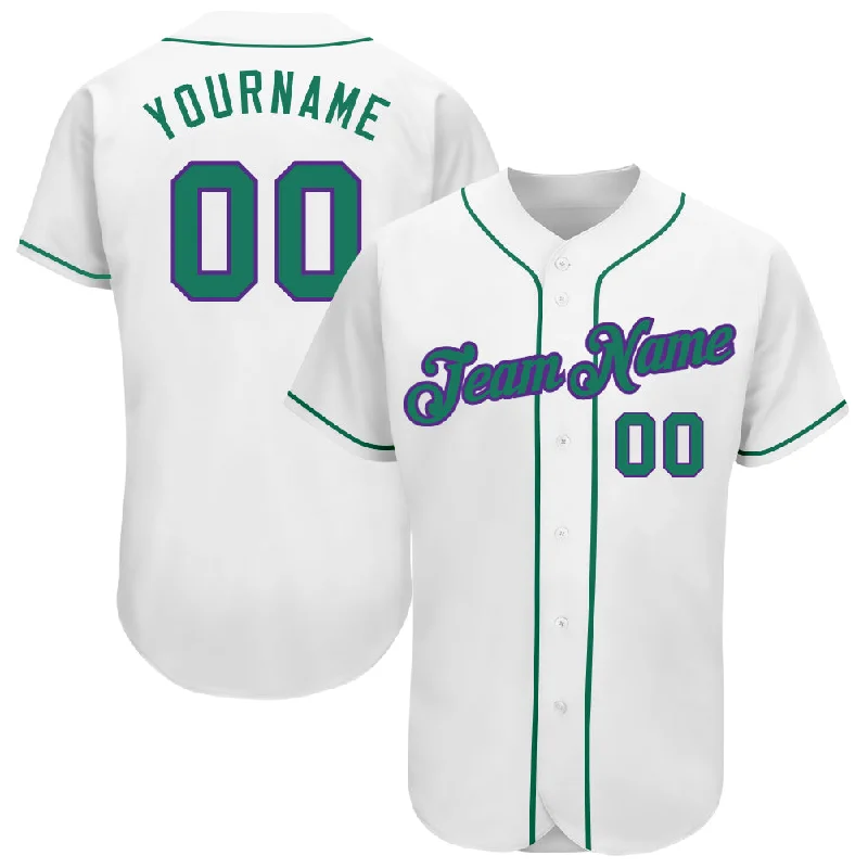 Custom White Kelly Green-Purple Authentic Baseball Jersey