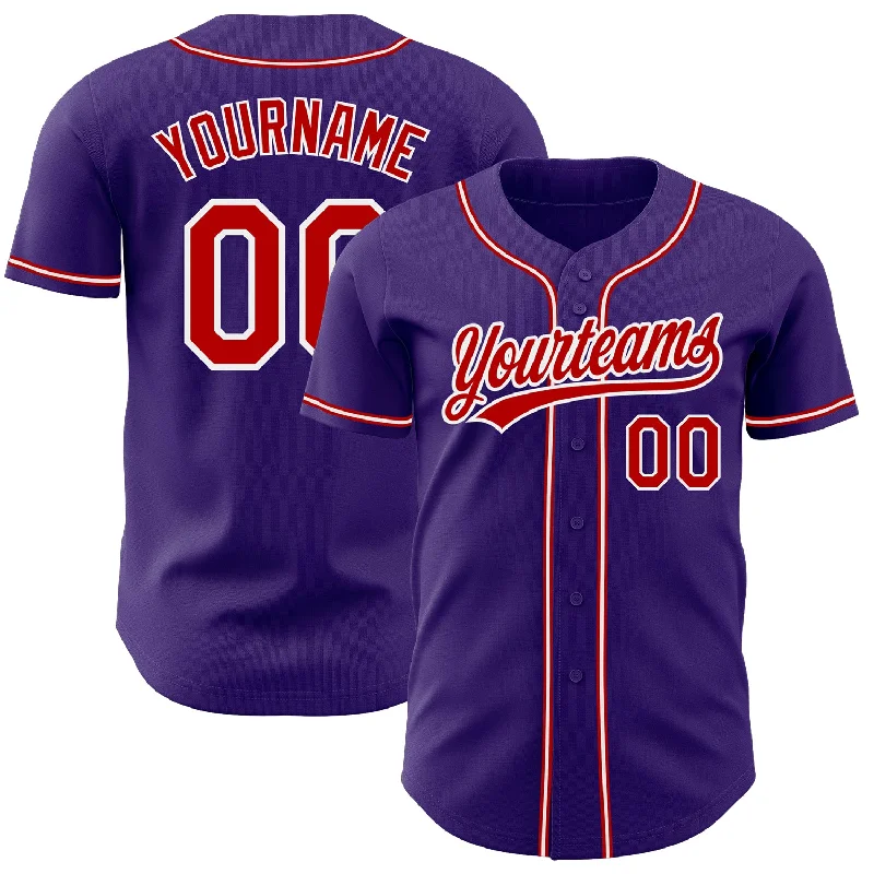 Custom Purple Red-White Authentic Baseball Jersey