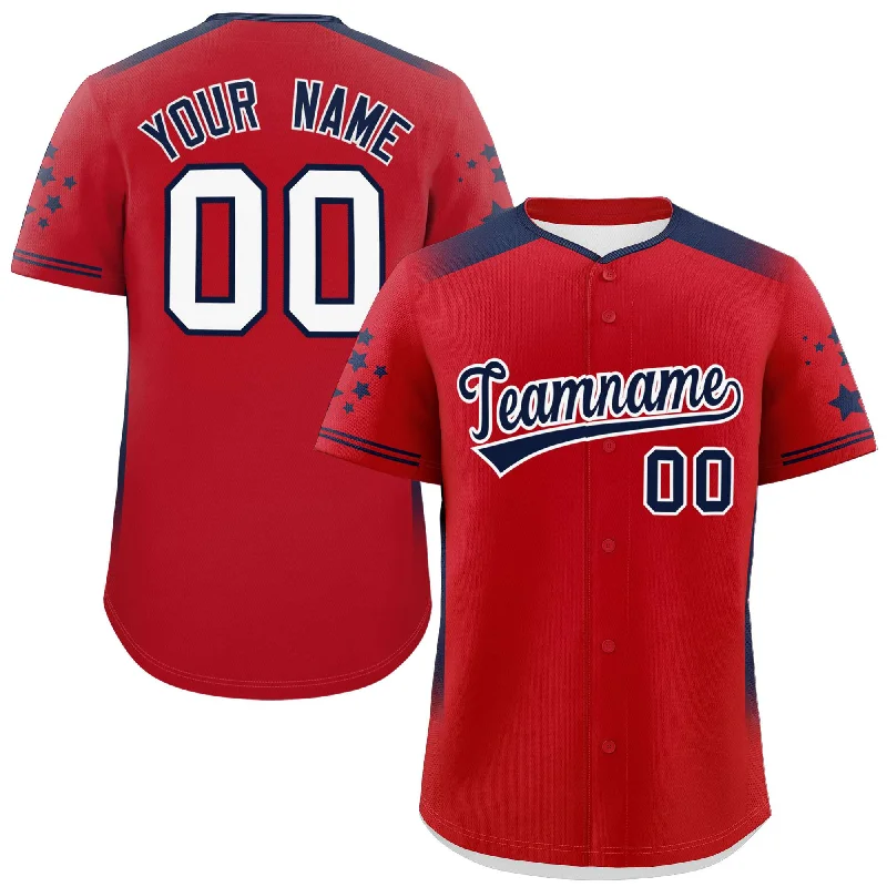 Custom Red Navy Gradient Side Personalized Star Pattern Authentic Baseball Jersey