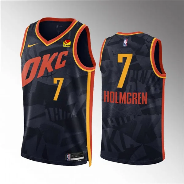 Men's Oklahoma City Thunder #7 Chet Holmgren Black 2023/24 City Edition Stitched Basketball Basketball Jersey