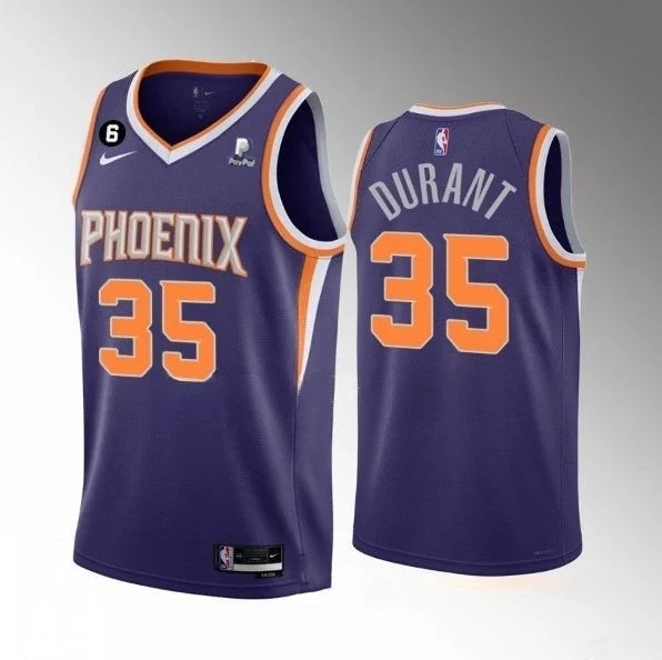 Men's Phoenix Suns #35 Kevin Durant Purple Icon Edition With NO.6 Patch Stitched Basketball Basketball Jersey