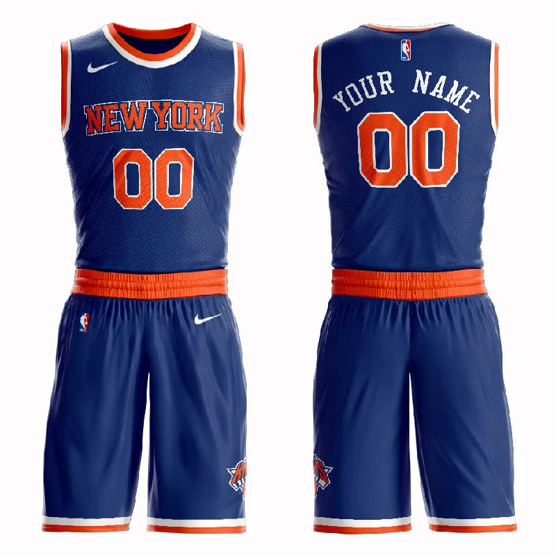 Knicks Blue Men's Customized Swingman Basketball Jersey(With Shorts)