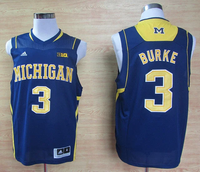 Michigan Wolverines 3 Burke B10 Patch Blue AAA Basketball Jerseys