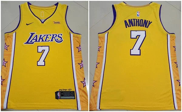 Men's Los Angeles Lakers #7 Carmelo Anthony Yellow Stitched Basketball Basketball Jersey