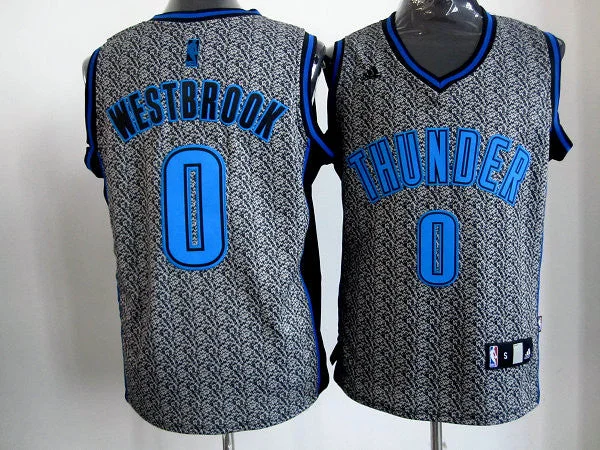 Thunders 0 Westbrook Grey Basketball Jerseys