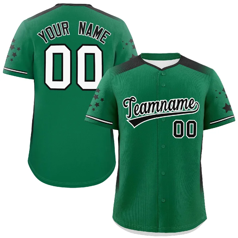 Custom Kelly Green Black Gradient Side Personalized Star Pattern Authentic Baseball Jersey