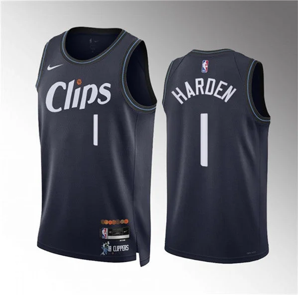 Men's Los Angeles Clippers #1 James Harden Navy 2023/24 City Edition Stitched Basketball Jersey