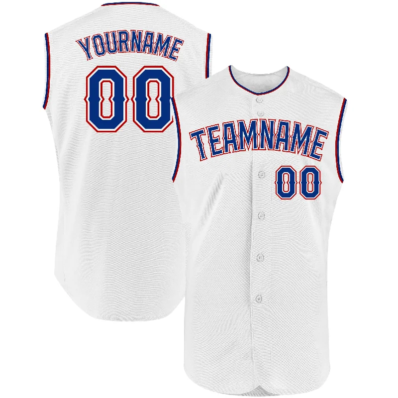 Custom White Royal-Red Authentic Sleeveless Baseball Jersey