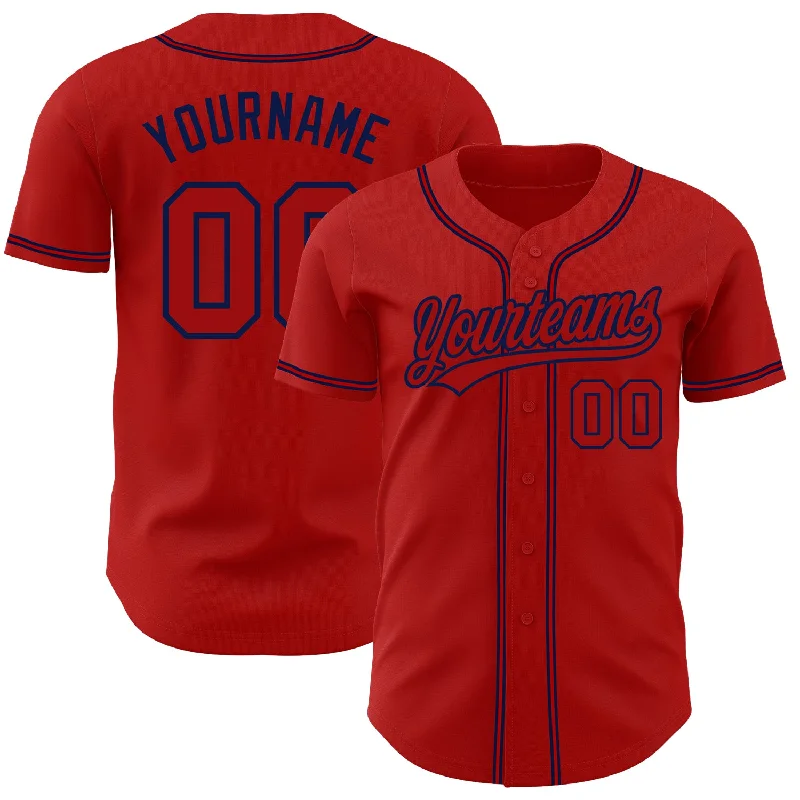 Custom Red Red-Navy Authentic Baseball Jersey