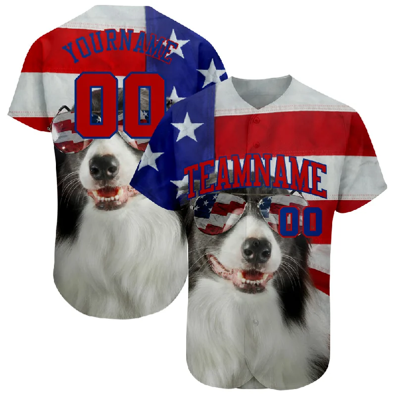 Custom White Red-Royal 3D American Flag Fashion Authentic Baseball Jersey