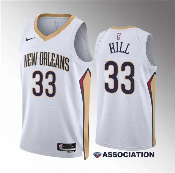 Men's New Orleans Pelicans #33 Malcolm Hill White Association Edition Stitched Basketball Basketball Jersey