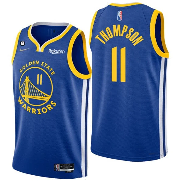 Men's Golden State Warriors #11 Klay Thompson Royal With No.6 Patch Stitched Basketball Jersey