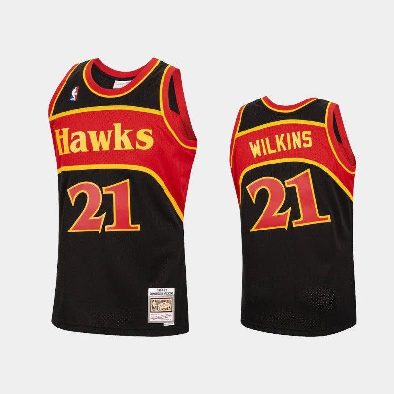 Men's Atlanta Hawks Black #21 Dominique Wilkins 1986-87 Reload Hardwood Classics Stitched Basketball Jersey