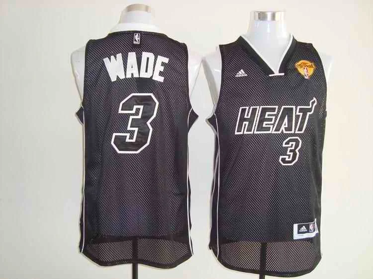 Heat 3 Wade Black-White Final Patch Mesh Basketball Jerseys