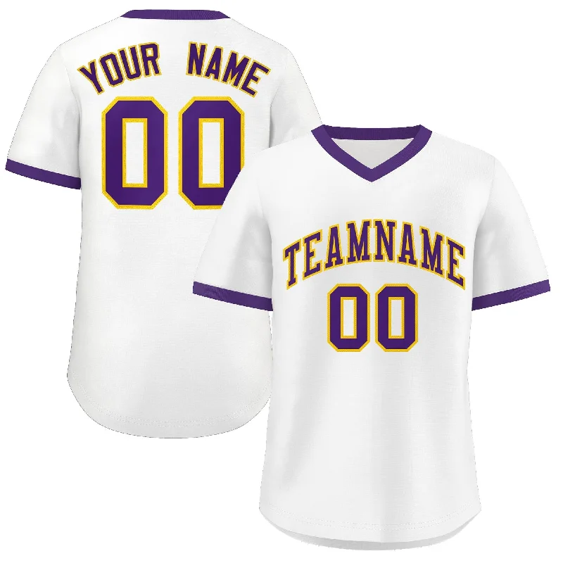 Custom White Purple Classic Style Authentic Pullover Baseball Jersey