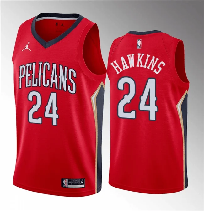 Men's New Orleans Pelicans #24 Jordan Hawkins Red 2023 Draft Statement Edition Stitched Basketball Basketball Jersey