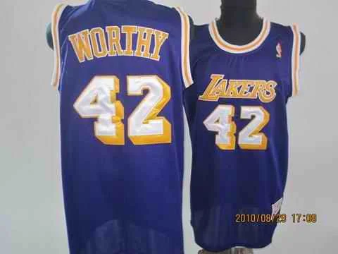 Lakers 42 Worthy Purple Throwback Basketball Jerseys