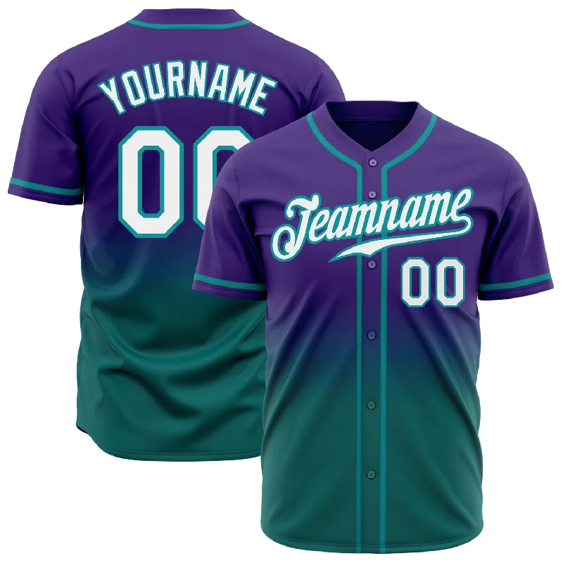 Custom Purple White-Teal Authentic Fade Fashion Baseball Jersey