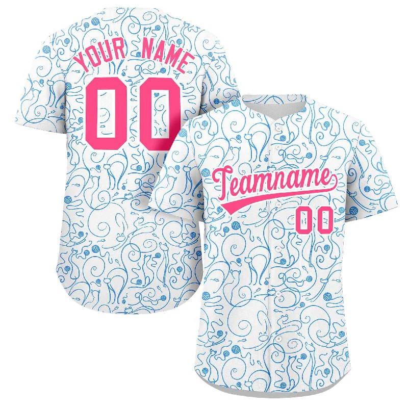 Custom White Powder Blue Line Art Graffiti Pattern Design Authentic Baseball Jersey