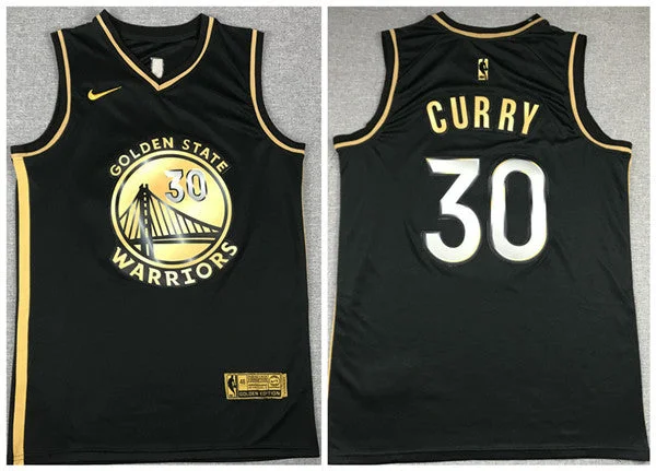 Men's Golden State Warriors #30 Stephen Curry Black Gold Edition Stitched Basketball Jersey