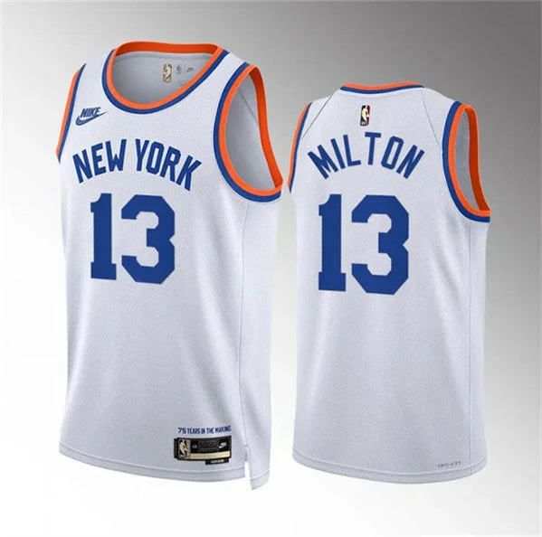 Men's New Yok Knicks #13 Shake Milton White 2021/22 City Edition Stitched Basketball Basketball Jersey