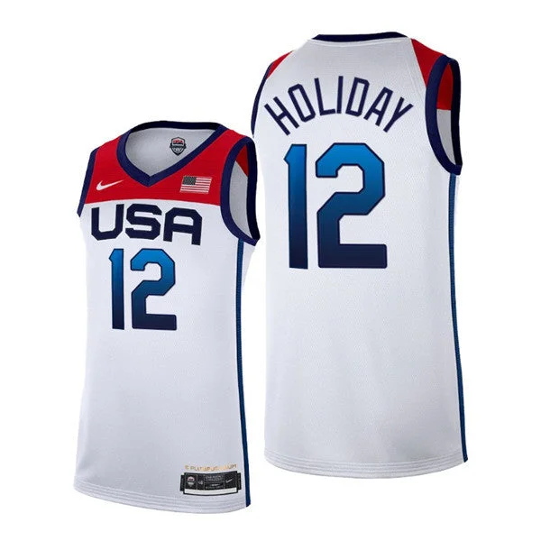 Men's USA Basketball #12 Jrue Holiday 2021 White Tokyo Olympics Stitched Home Basketball Jersey